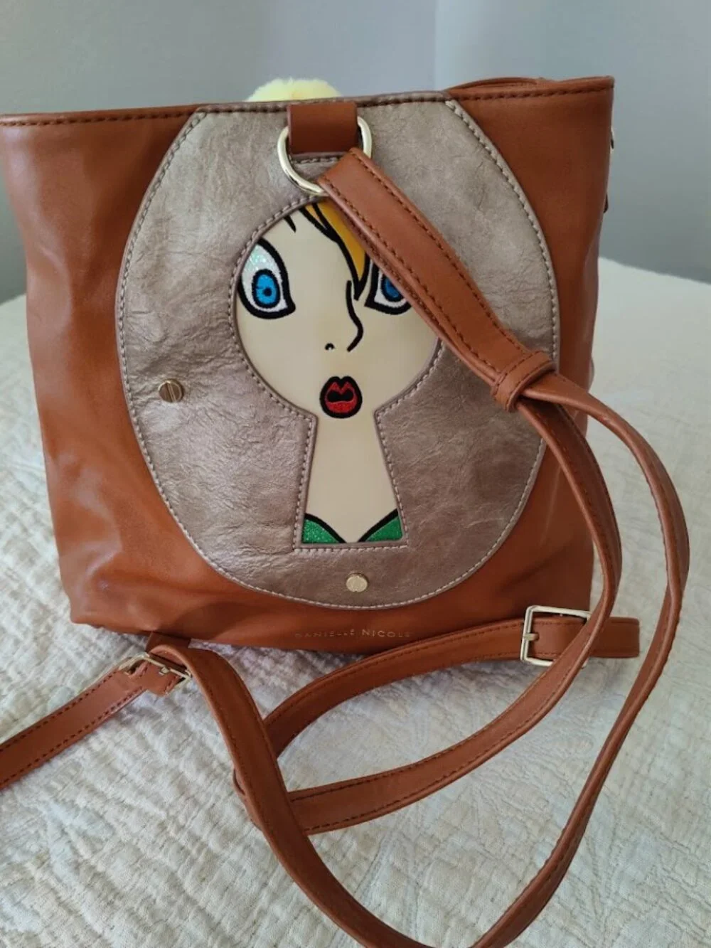 Danielle Nicole Disney Tinker Bell Mini Backpack Brown Vegan Leather Rare - Picture 2 of 8
